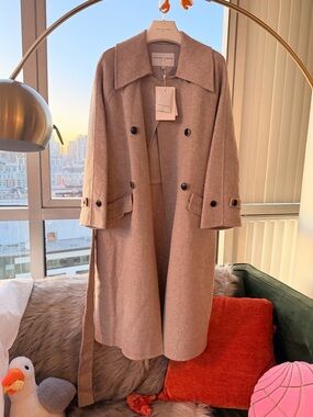Petite Studio Taupe Double-Breasted Trench Coat